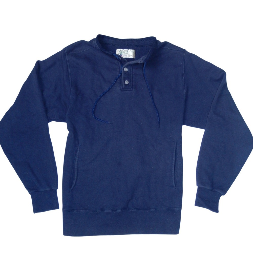 Vintage LL Bean x Russell Athletic Henley Sweatshirt Mens Small Blue Made in USA
